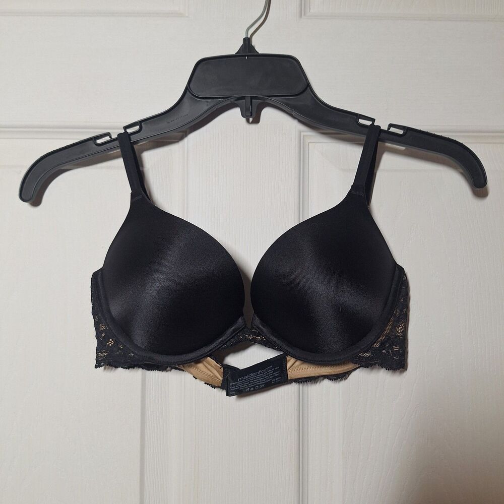 Maidenform Black Nude Lace Push Up Bra Underwire Full Coverage Padded Size 32B